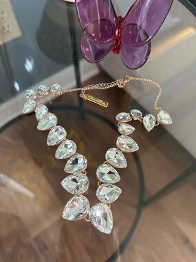 Oscar De La Renta Gold-Tone Teardrop Crystal Statement Necklace~Clear